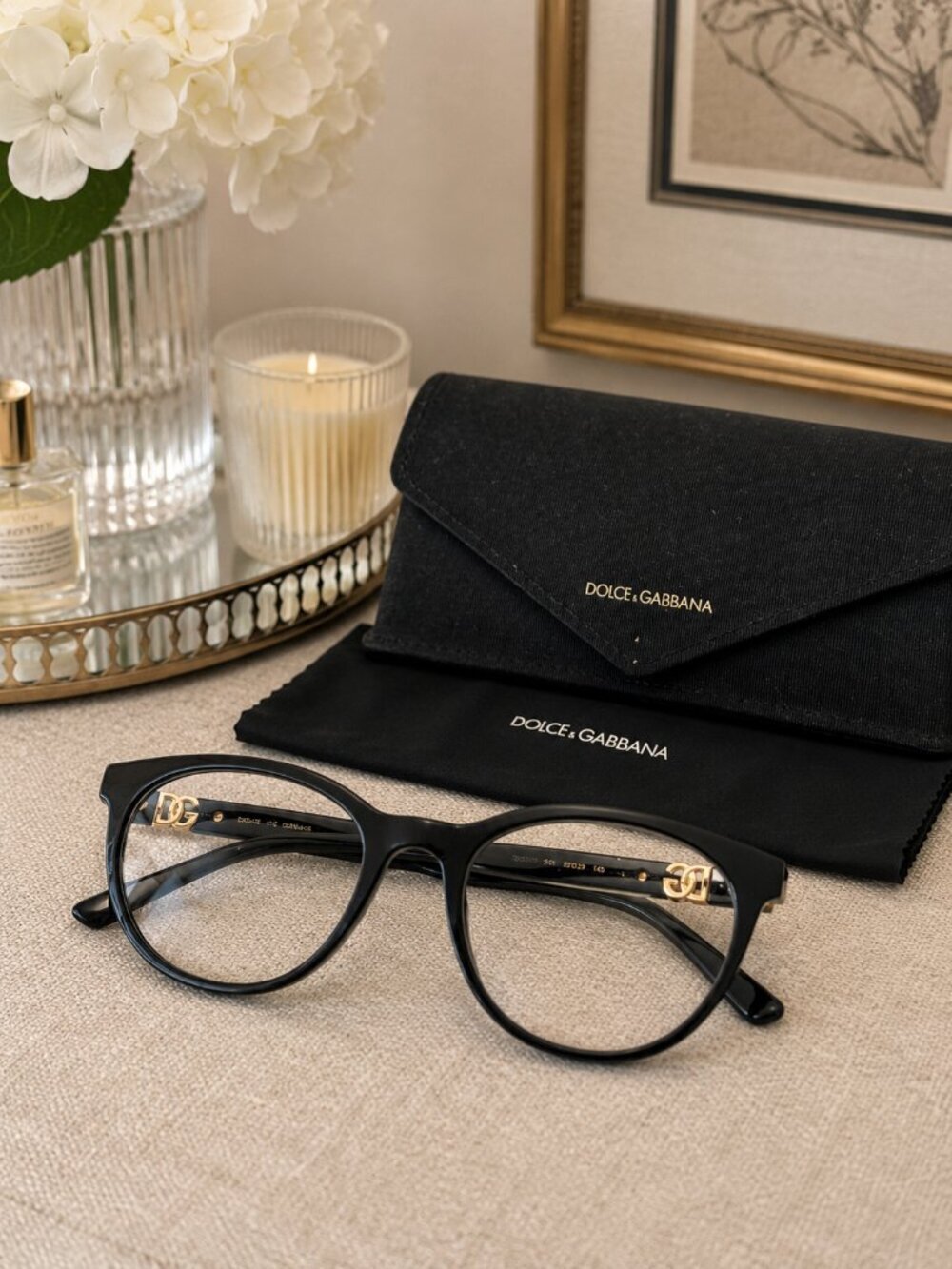 Dolce & Gabbana DG Logo Eyeglass Frames Black Gold Designer Optical Glasses/Case